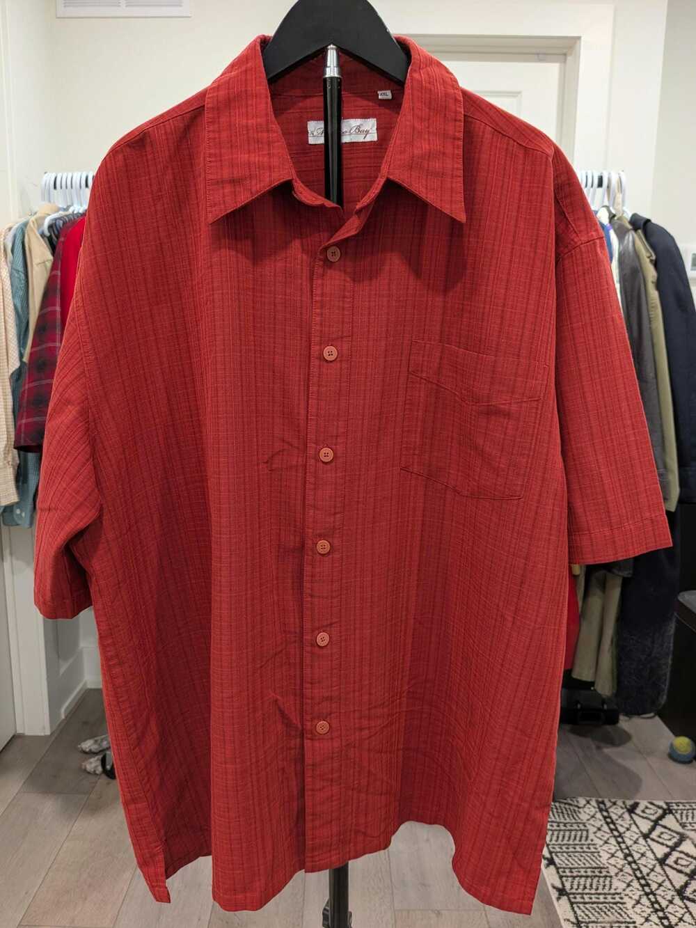 Milano Bay Red Rayon Polyester Blend Textured Camp Shirt XXL Y2K